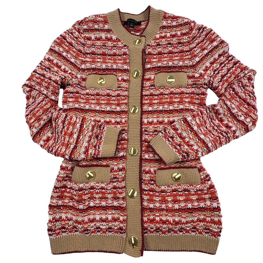 Ann Taylor Plaid Sweater Blazer Cardigan Women's S Petite Beige Orange Classic